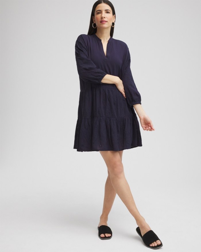 Women's Embroidered Eyelet Coverup - Classic Navy - Click Image to Close