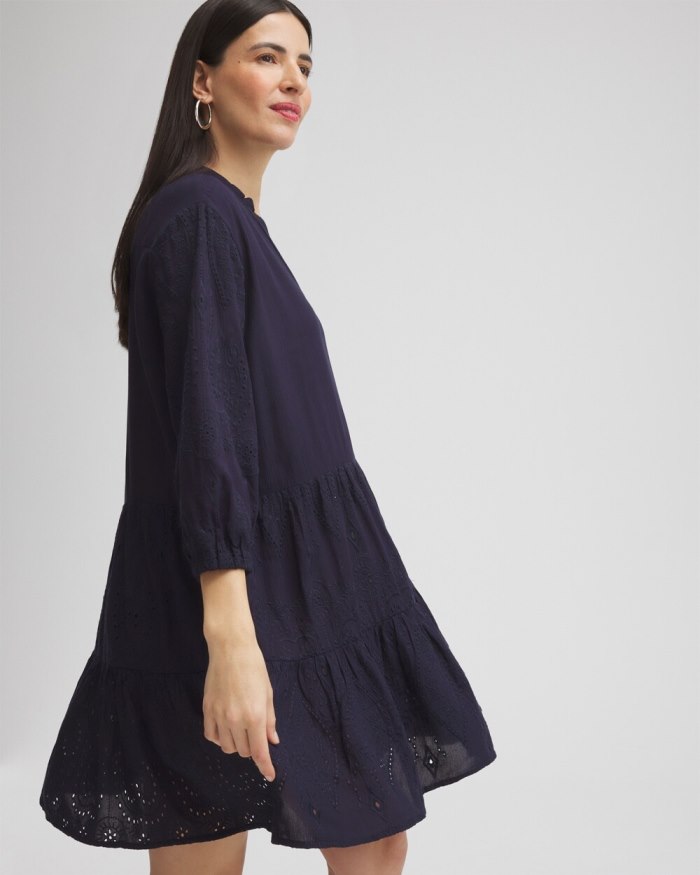 Women's Embroidered Eyelet Coverup - Classic Navy