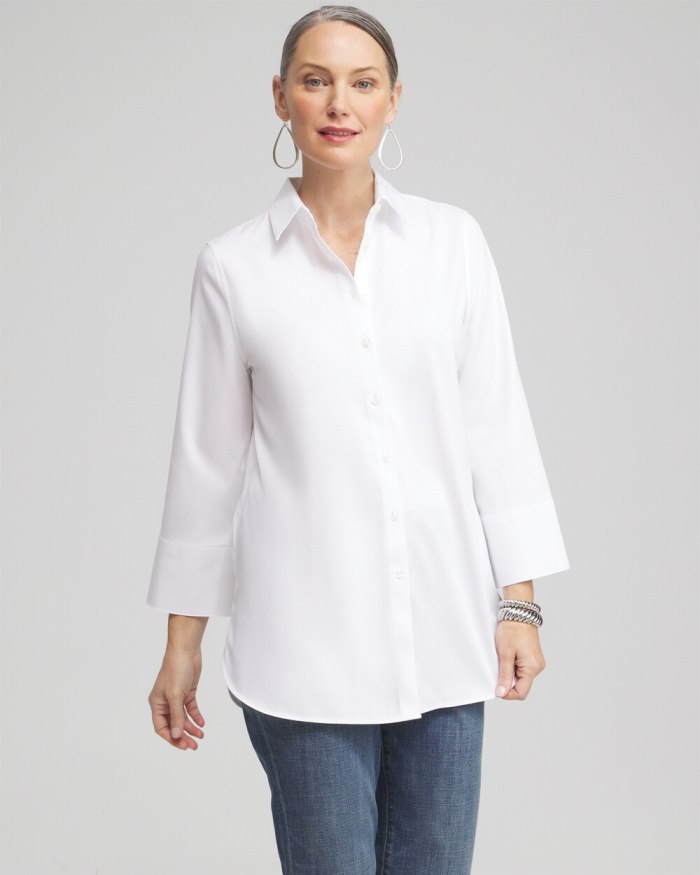 Women's No Iron Stretch 3/4 Sleeve Tunic - Optic White - Click Image to Close