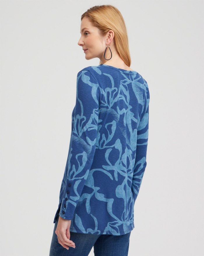 Women's Abstract Print Button Detail Tunic - Blue Echo