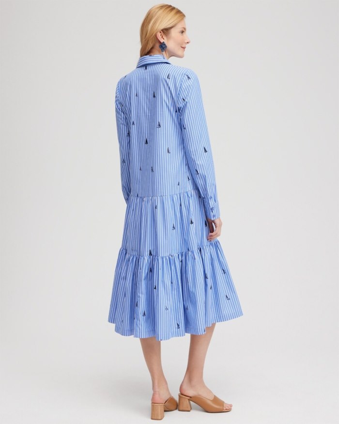 Women's Poplin Tiered Stripe Shirt Dress - Wisteria Blue