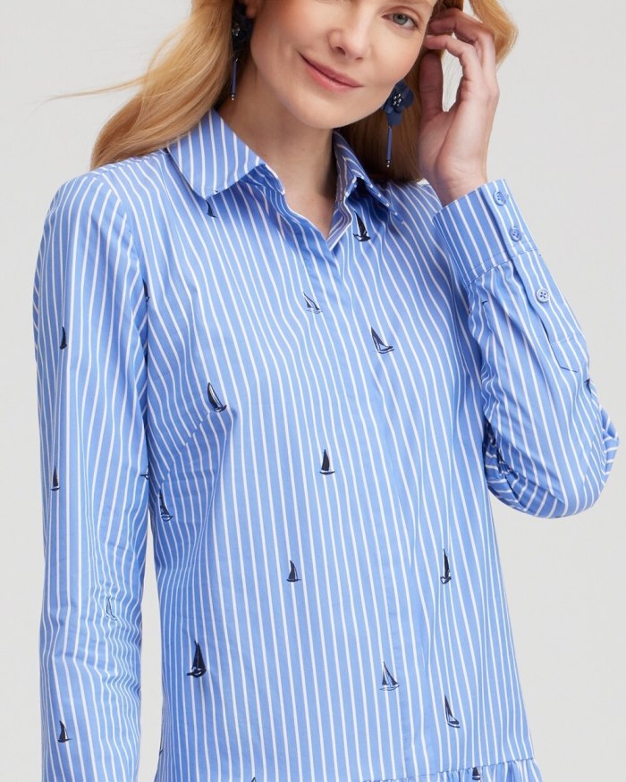 Women's Poplin Tiered Stripe Shirt Dress - Wisteria Blue