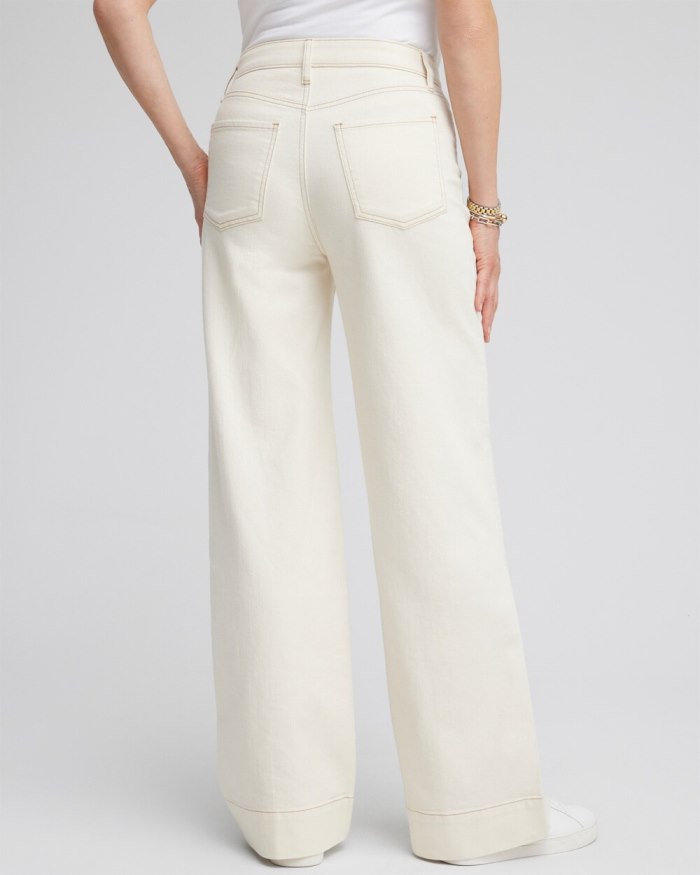 Women's Pintuck High Rise Wide Leg Jeans - Natural Seeded