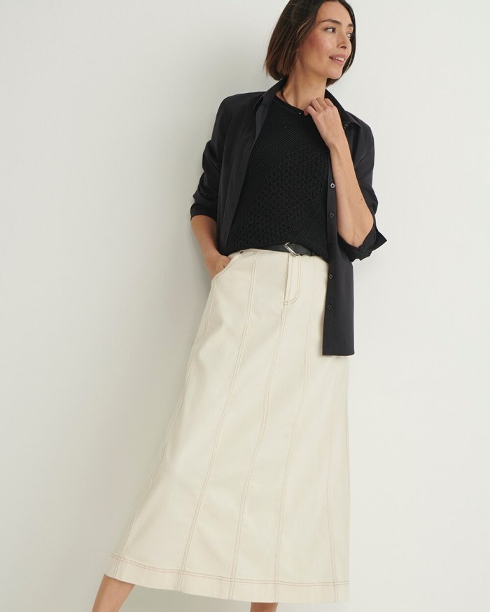 Women's Seeded Denim Midi Skirt - Natural Seeded