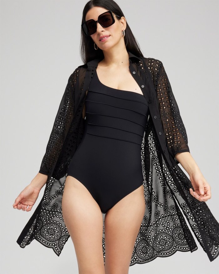 Women's Shirt Dress Swim Coverup - Black - Click Image to Close