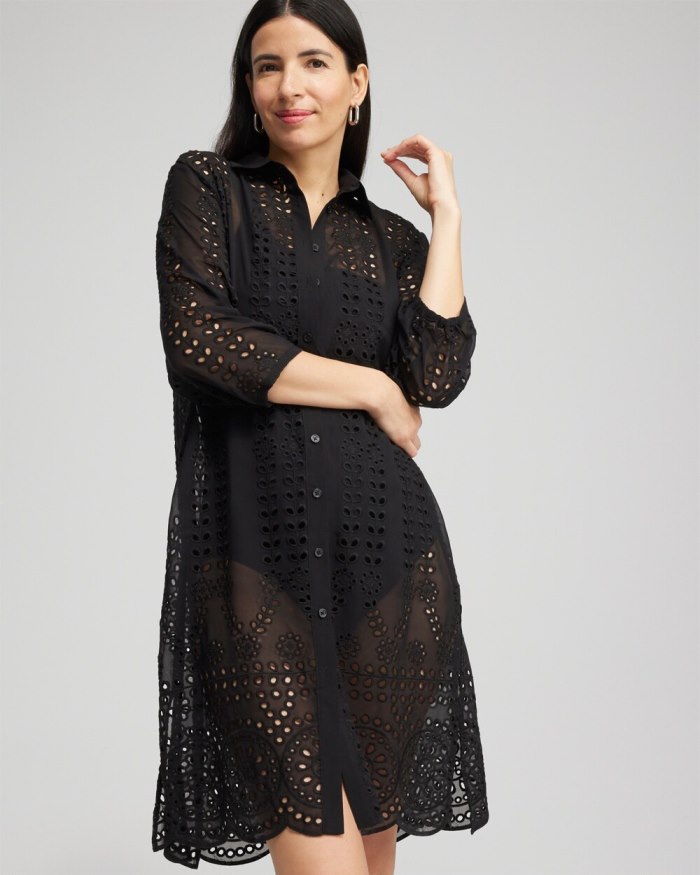 Women's Shirt Dress Swim Coverup - Black