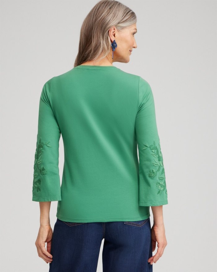 Women's Floral Embroidered Sleeve Tee - Twisted Ivy