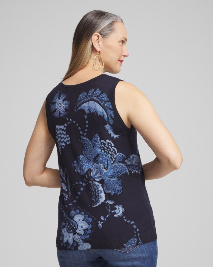 Women's Spun Rayon Floral V-neck Tank - Classic Navy