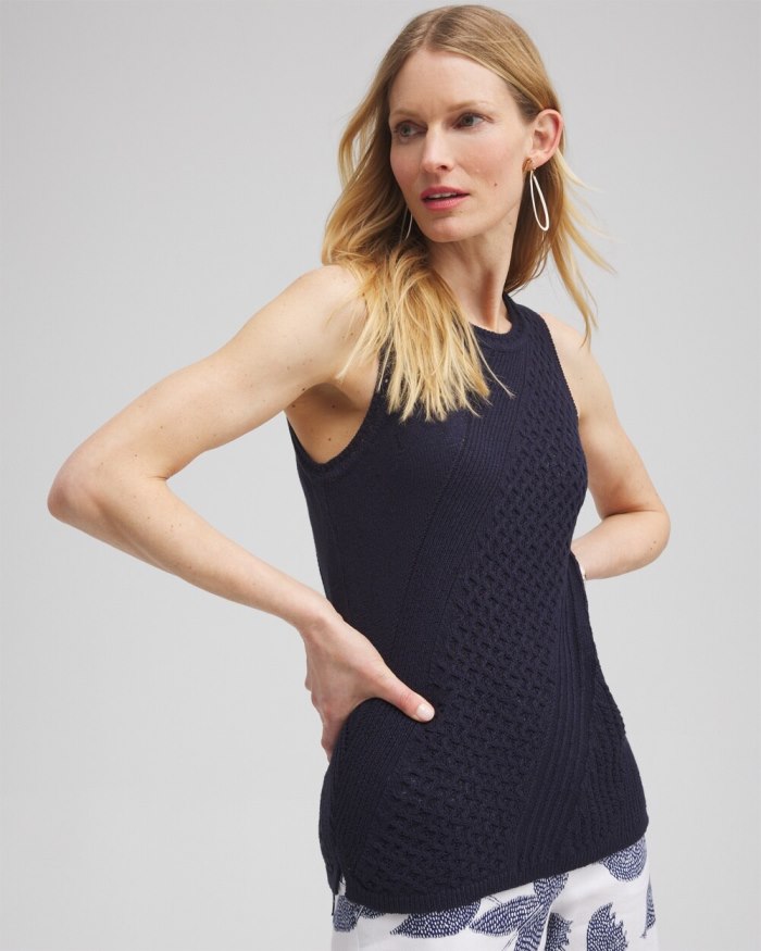 Women's Textured Knit Tank - Classic Navy