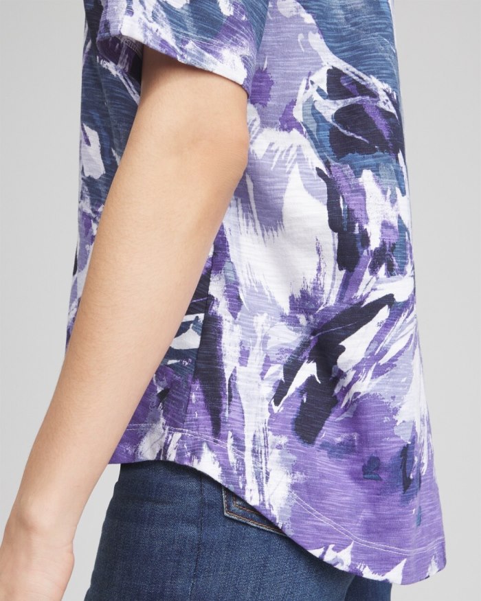 Women's Floral Elbow Sleeve A-line Tee - Parisian Purple