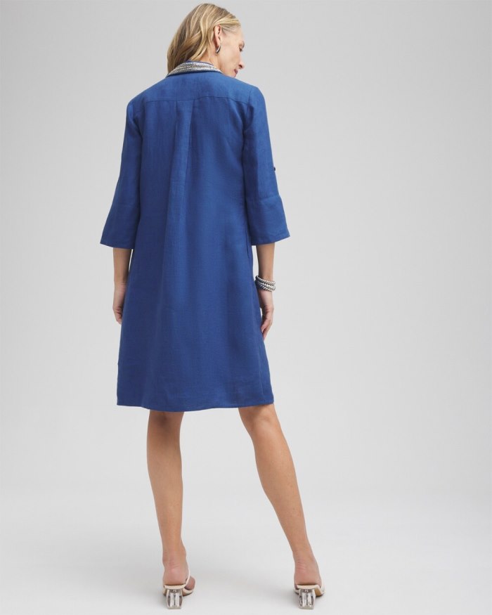 Women's Linen Embellished Shirt Dress - Naval Indigo