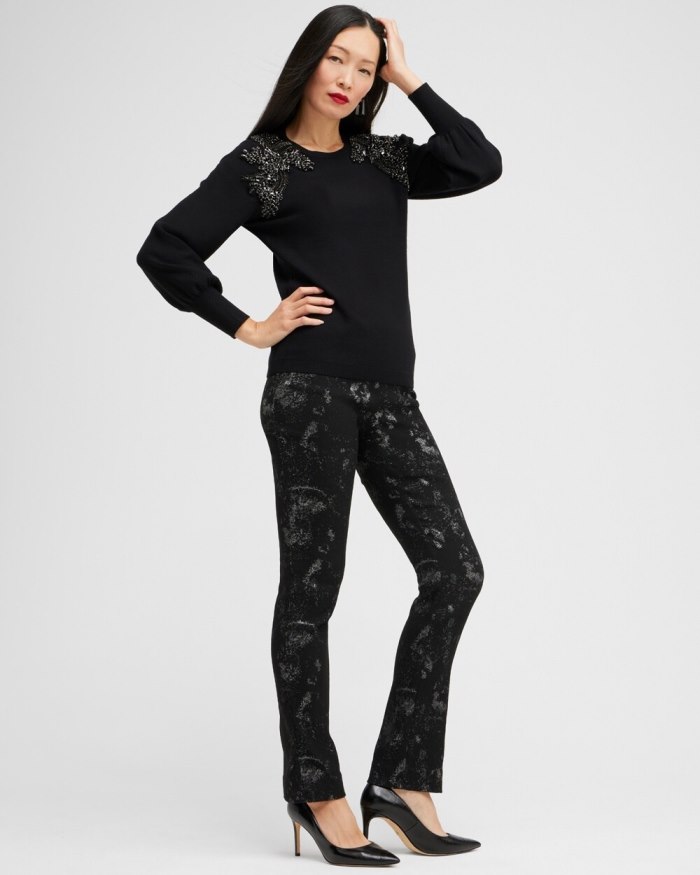 Women's Gem Embellished Pullover Sweater - Black