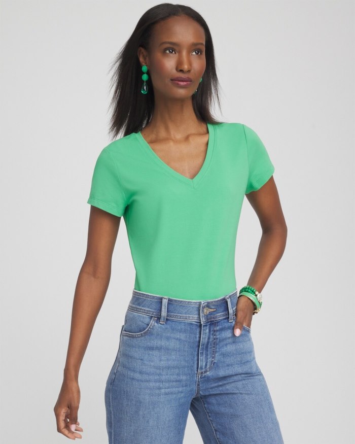 Women's V-neck Perfect Tee - GRASSY GREEN - Click Image to Close