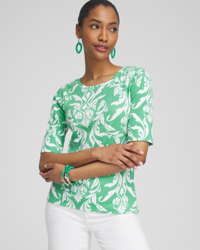 Women's Swirl Jewel Neck Tee - GRASSY GREEN