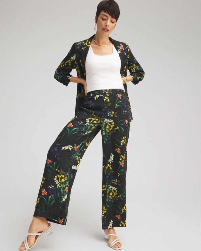 Women's Floral Wide Leg Soft Pants - Black And Green