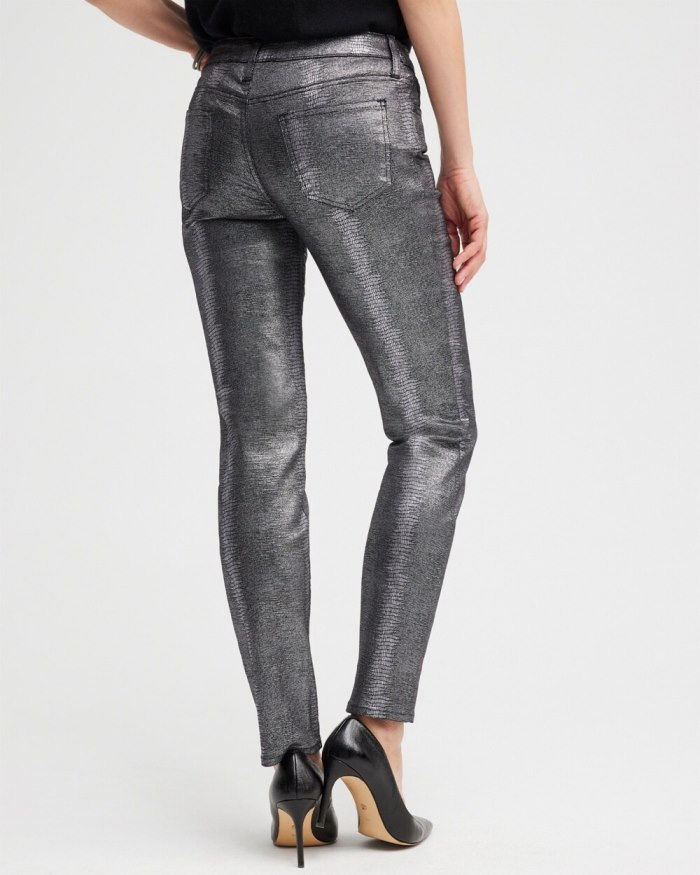 Women's Girlfriend Coated Ankle Jeans - Gunmetal Black Croc Foil