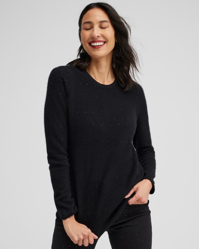 Women's Cashmere Crew Neck Sweater - Black