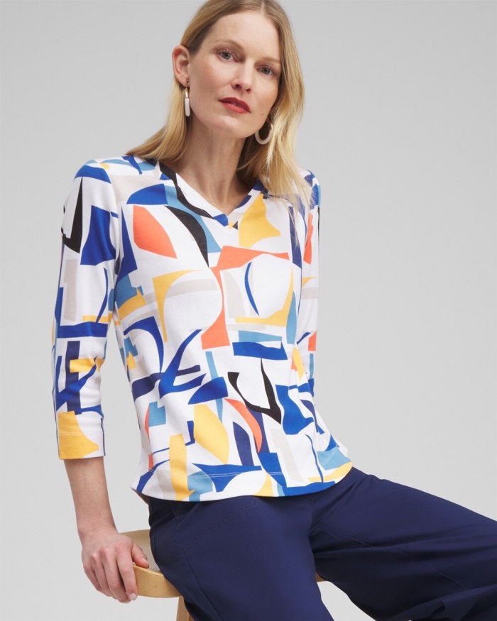 Women's Abstract Everyday 3/4 Sleeve Tee - Intense Azure