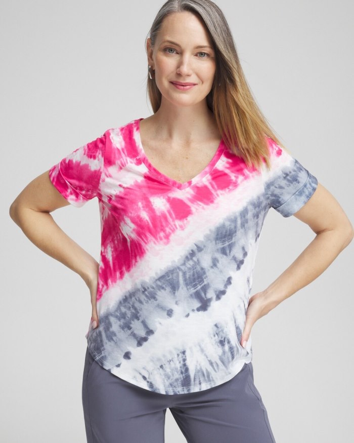 Women's Zenergy Tie Dye Tee - PINK BROMELIAD - Click Image to Close