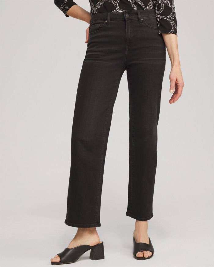 Women's High Rise Straight Jeans - Washed Black