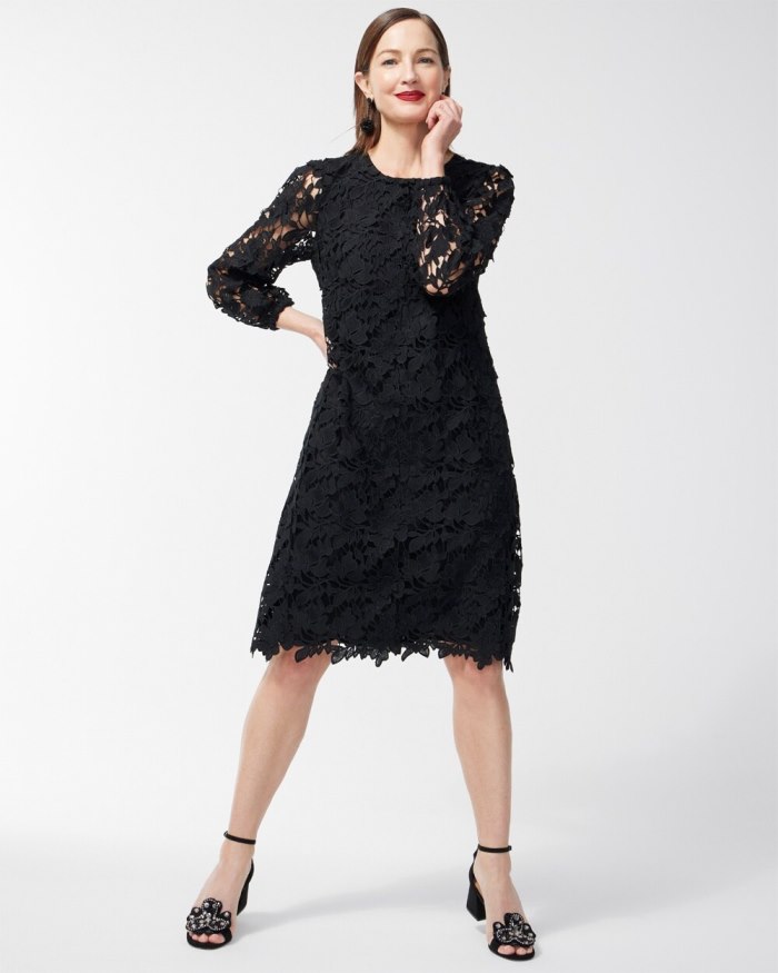 Women's Textured Lace Short Dress - Black