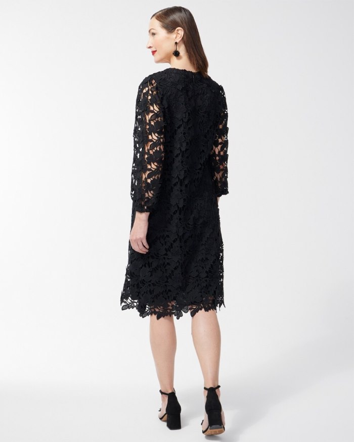 Women's Textured Lace Short Dress - Black