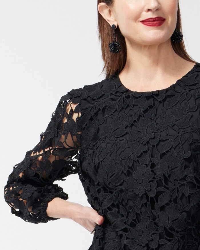 Women's Textured Lace Short Dress - Black