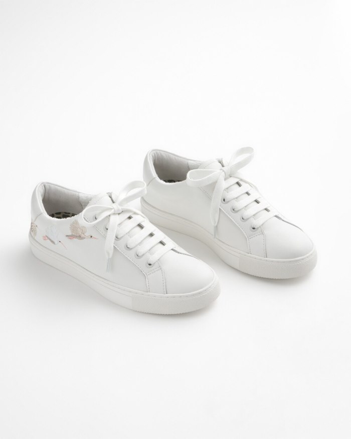 Women's Embroidered Sneakers - White - Click Image to Close