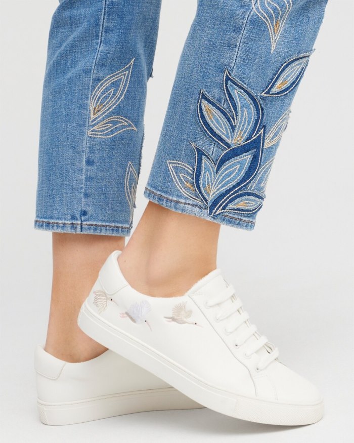 Women's Embroidered Sneakers - White