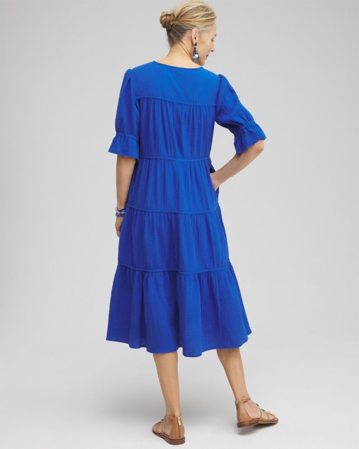 Women's Gauze Tiered Midi Dress - Intense Azure