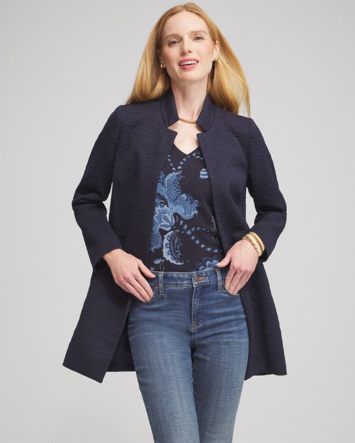 Women's Floral Jacquard Knit Topper - Classic Navy - Click Image to Close