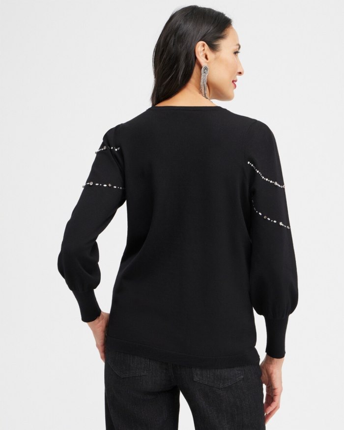 Women's Crystal Chandelier Pullover Sweater - Black