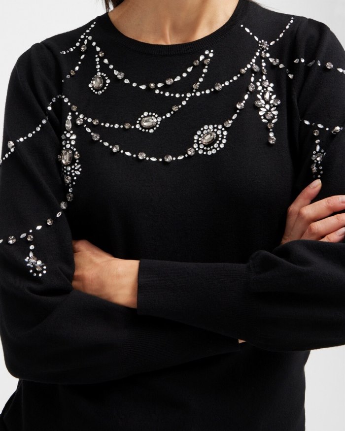 Women's Crystal Chandelier Pullover Sweater - Black