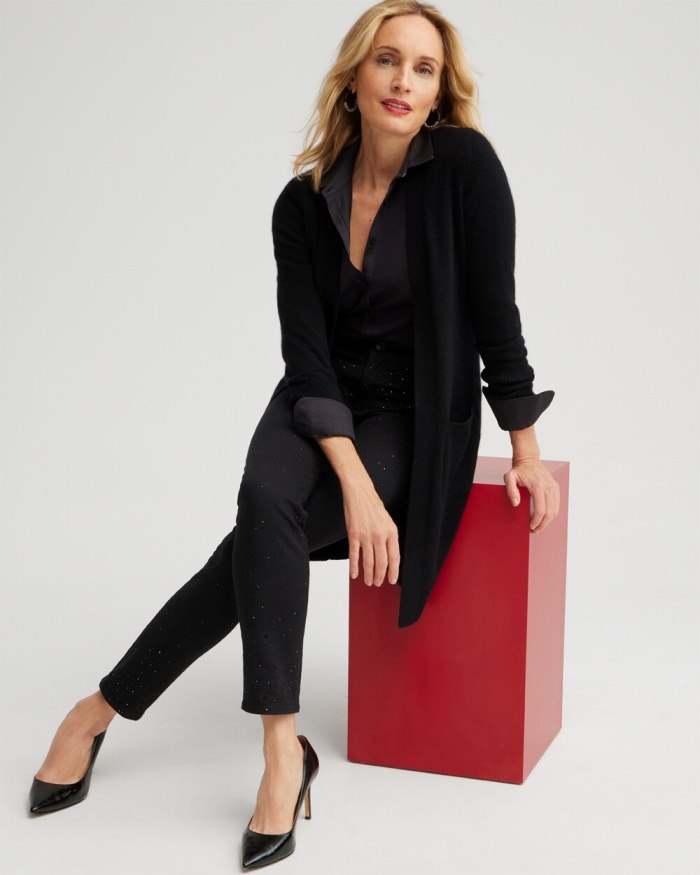 Women's Cashmere Duster Cardigan Sweater - Black