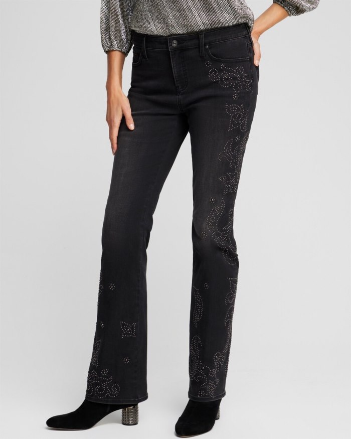 Women's Girlfriend Studded Flare Jeans - Dark Mist Wash - Click Image to Close