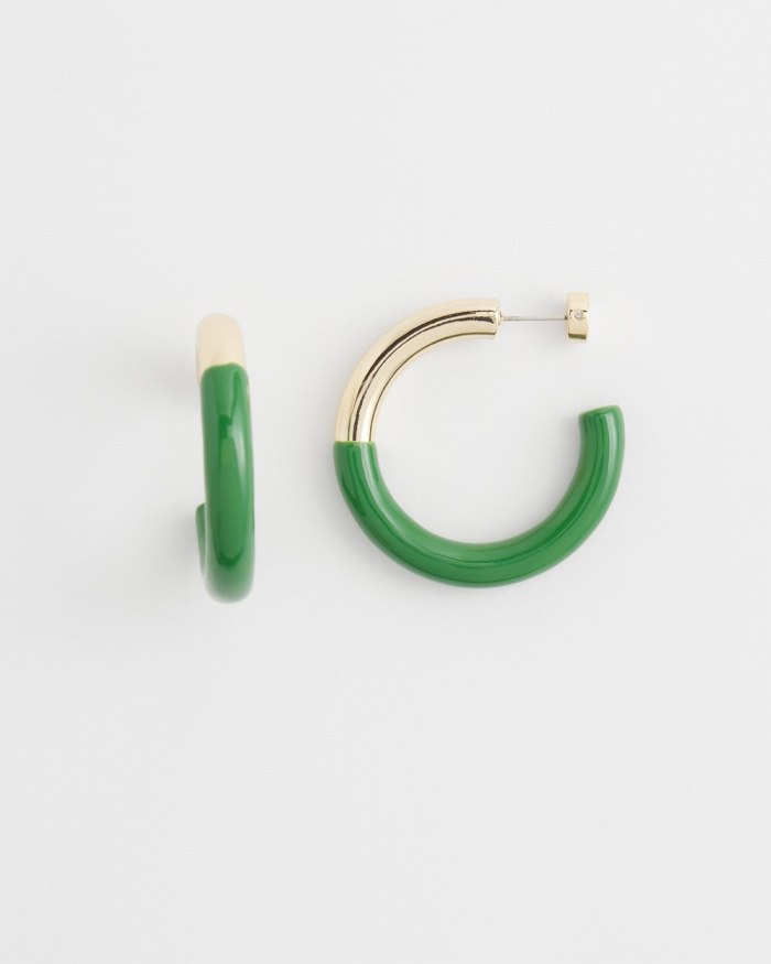 Women's No Droop Green Dipped Hoops - Verdant Green - Click Image to Close