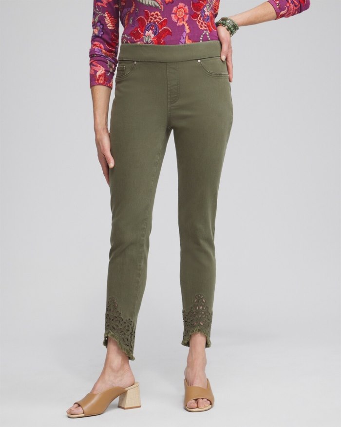 Women's Eyelet Tulip Hem Pull-on Ankle Jeggings - Olive