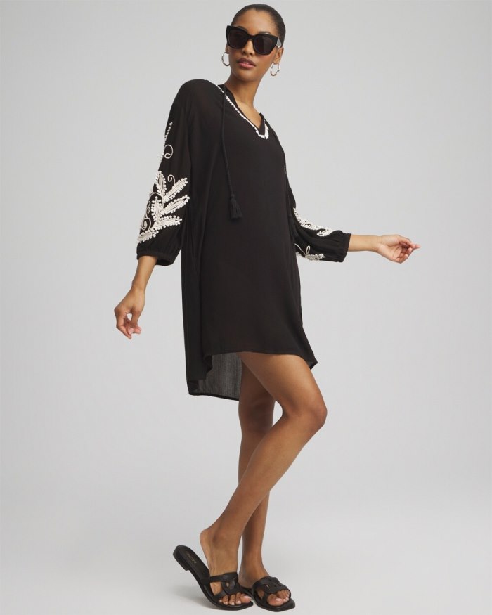 Women's Embroidered Coverup Dress - Black