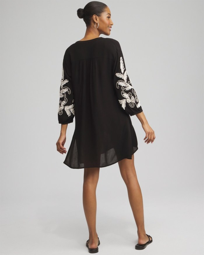 Women's Embroidered Coverup Dress - Black