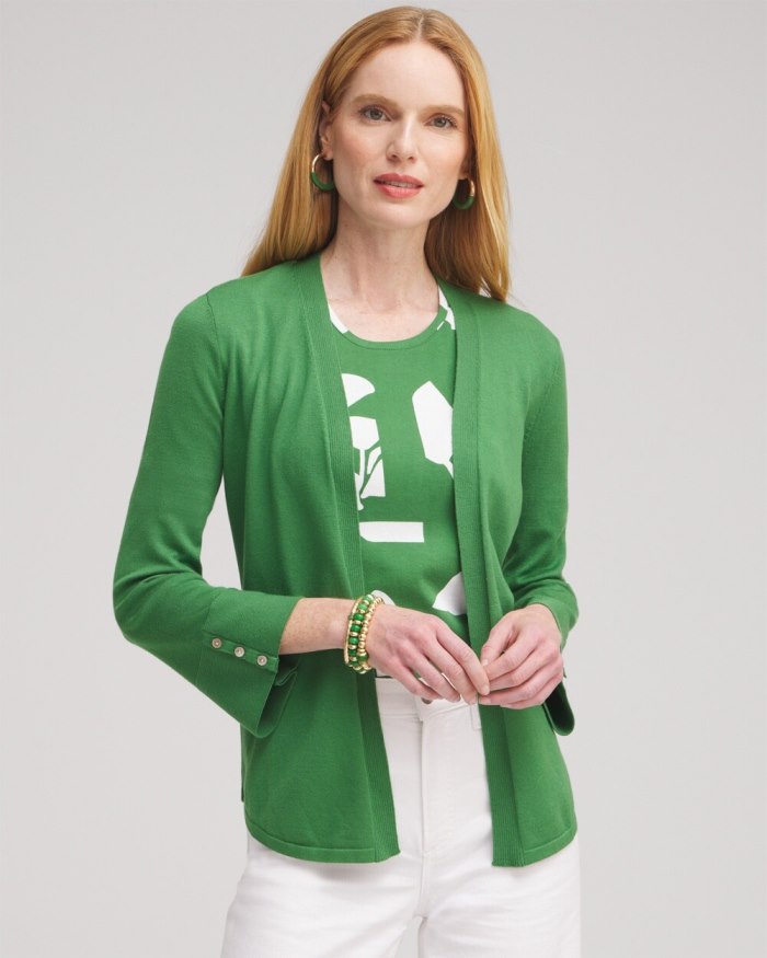 Women's Spun Rayon Flare Sleeve Cardigan - Verdant Green - Click Image to Close