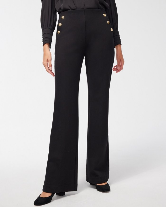 Women's Ponte Button Flare Pants - Black