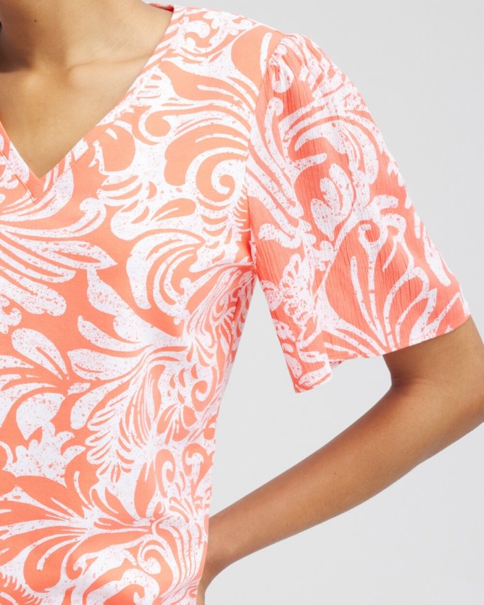 Women's Paisley Gauze Flutter Sleeve Top - Nectarine