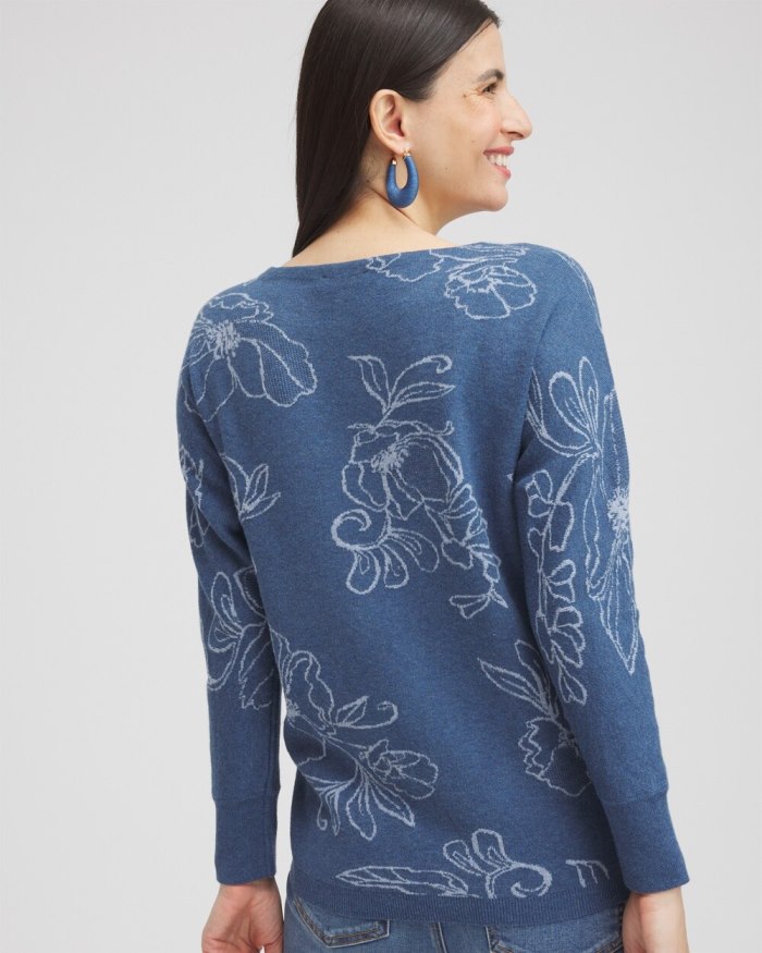 Women's Faux Denim Soutache Pullover Sweater - Denim