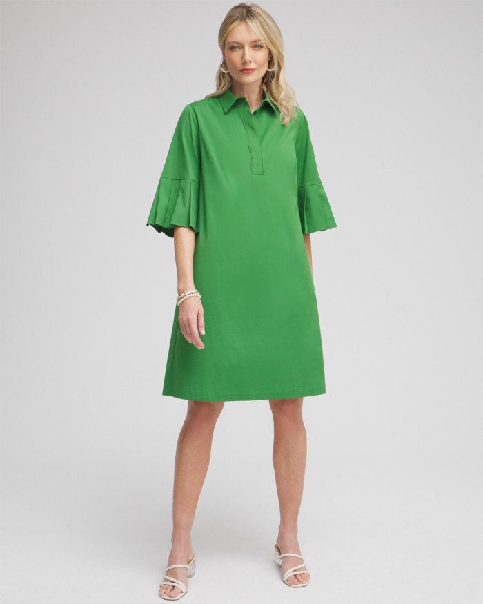 Women's Poplin Pleat Sleeve Popover Dress - Verdant Green