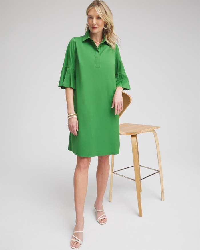 Women's Poplin Pleat Sleeve Popover Dress - Verdant Green