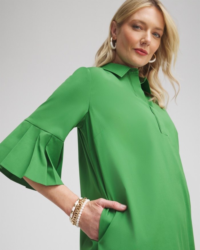 Women's Poplin Pleat Sleeve Popover Dress - Verdant Green