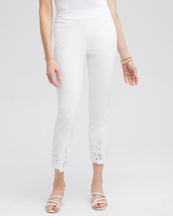 Women's Brigitte Embroidered Slim Cropped Pants - Alabaster - Click Image to Close