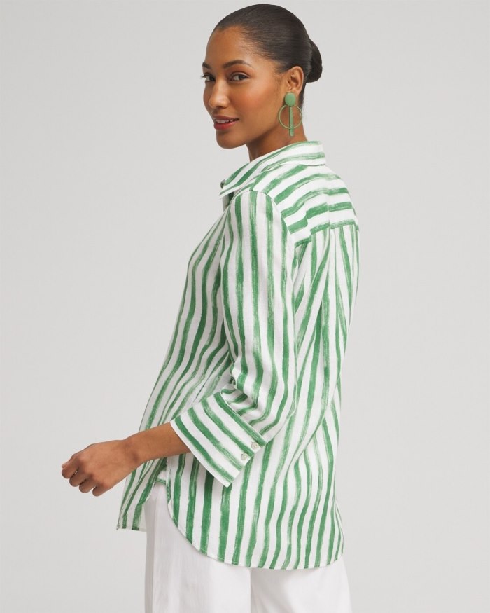 Women's No Iron Linen Stripe 3/4 Sleeve Shirt - Verdant Green