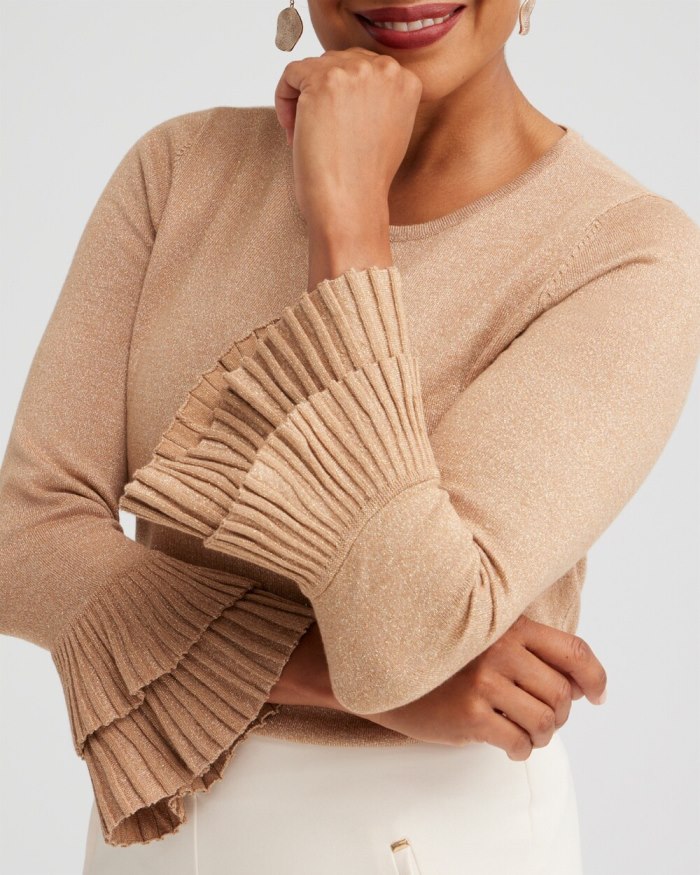 Women's Lurex Pleat Sleeve Pullover Sweater - Faux Camel Heather