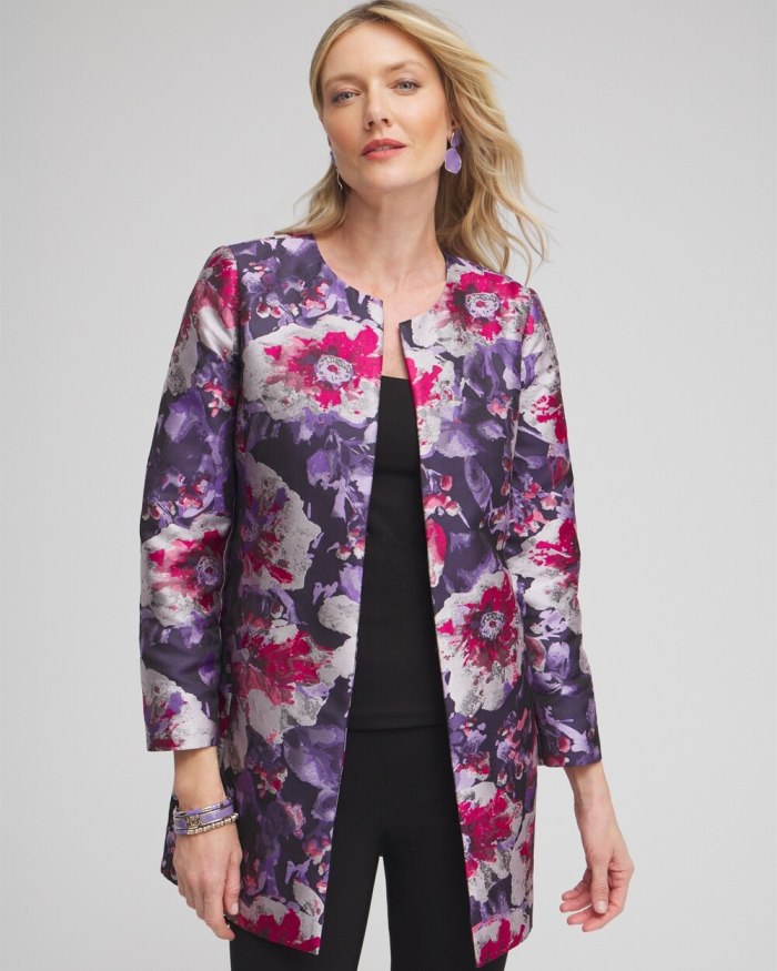 Women's Floral Jacquard Topper - Purple - Click Image to Close